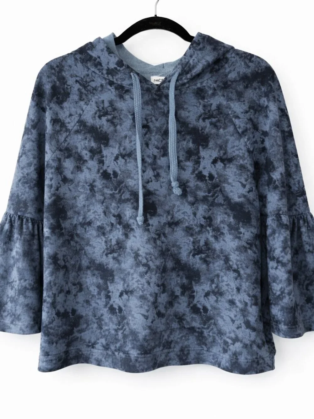 Pact Organic Cotton Tie Dye Hoodie Bell Sleeve Pullover Women’s Large Gray Blue